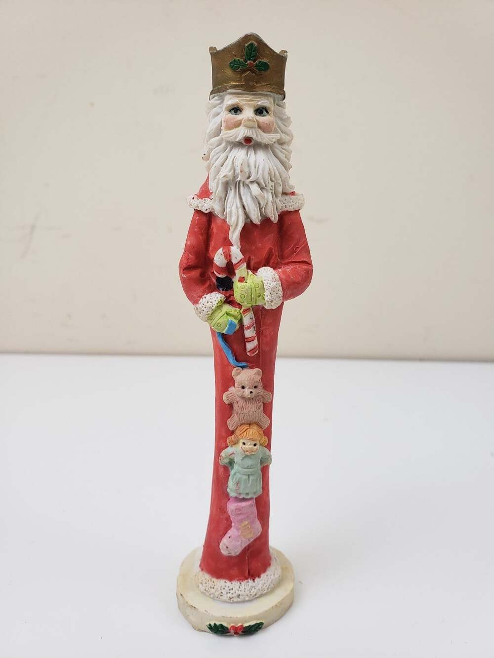 Vintage Pencil Santa Tall Christmas Holiday Skinny Figurine Holding Gifts Toys